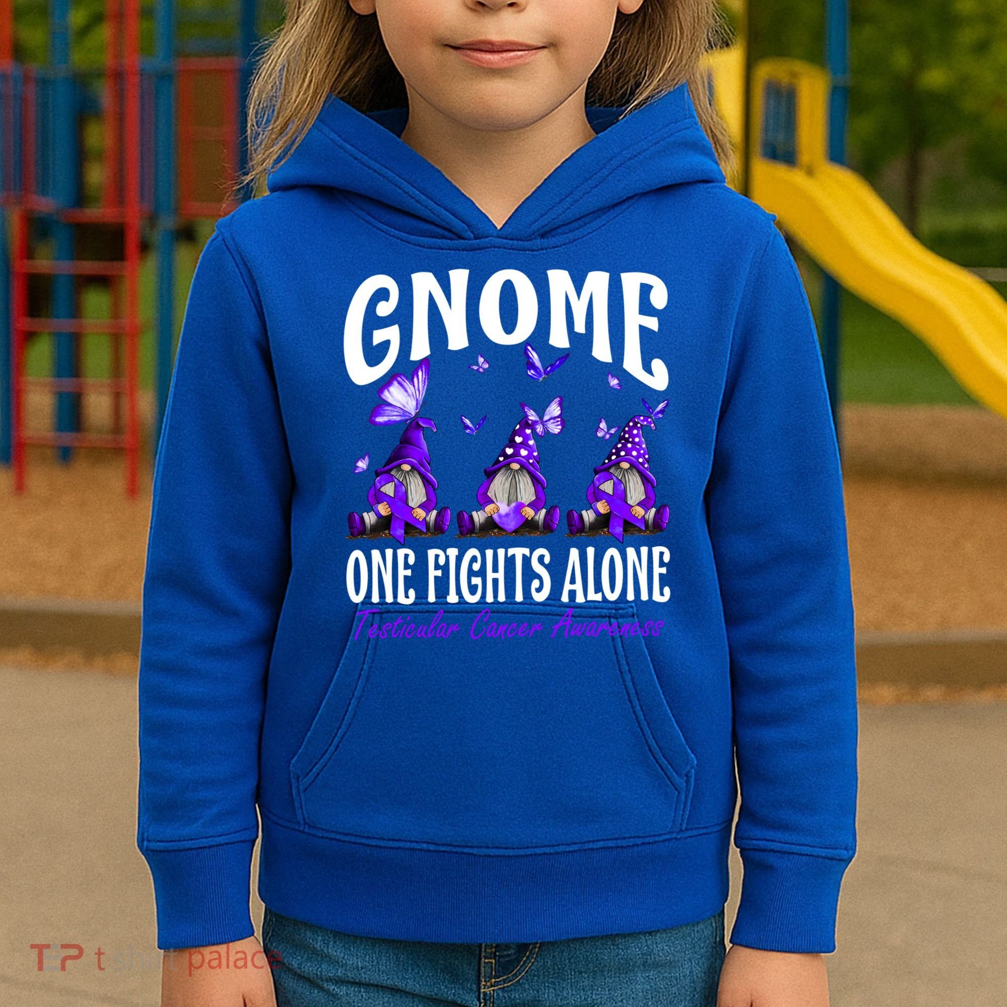 Gnome One Fights Alone Testicular Cancer Awareness Cute Gift Kids Hoodie