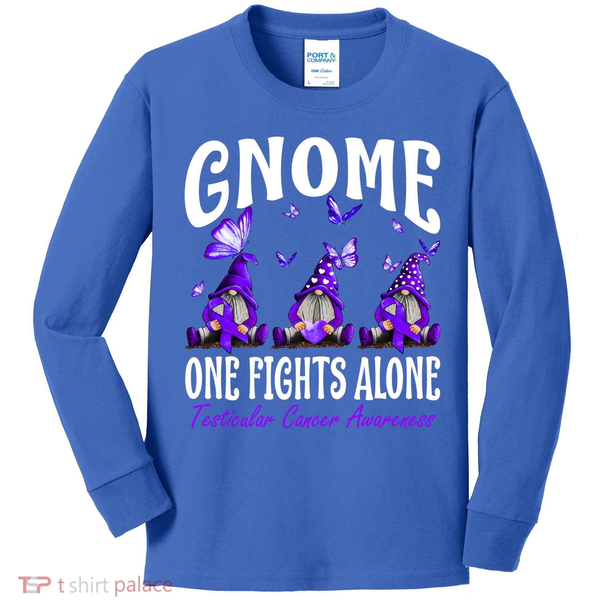 Gnome One Fights Alone Testicular Cancer Awareness Cute Gift Kids Long Sleeve Shirt