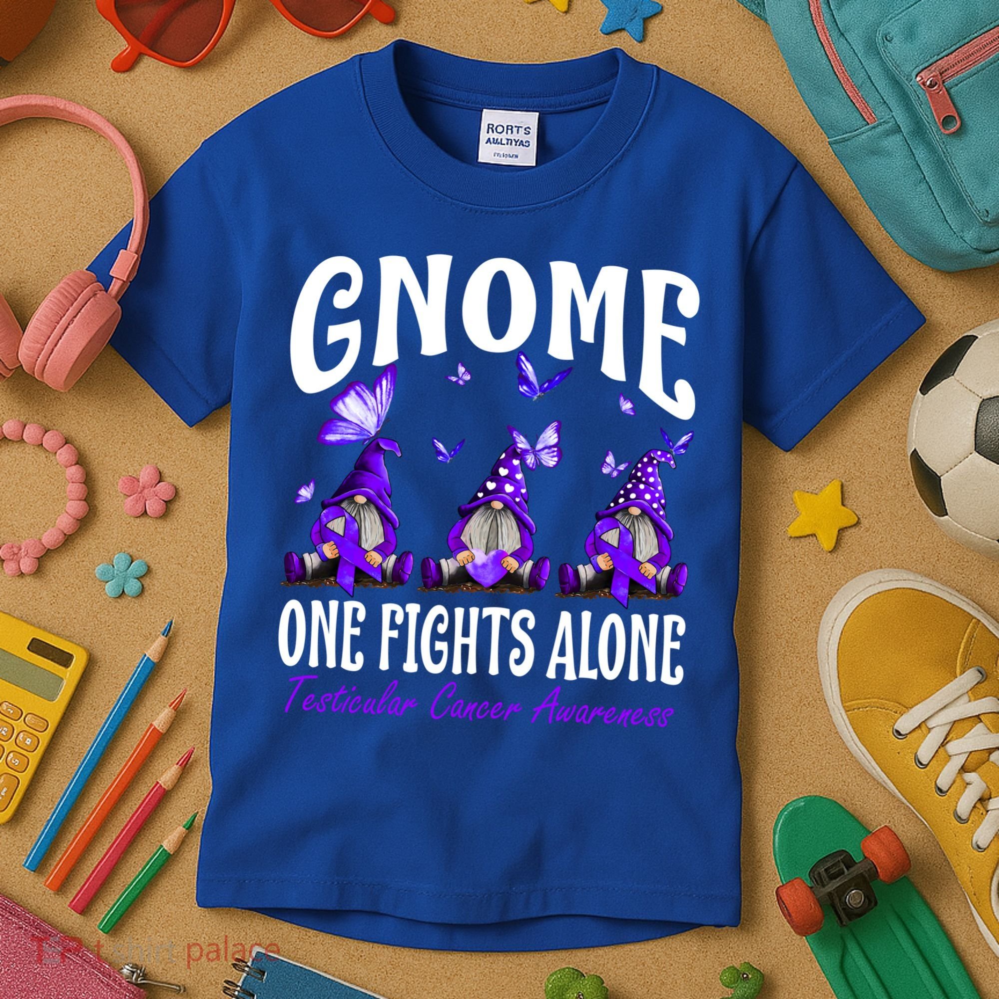 Gnome One Fights Alone Testicular Cancer Awareness Cute Gift Kids T-Shirt
