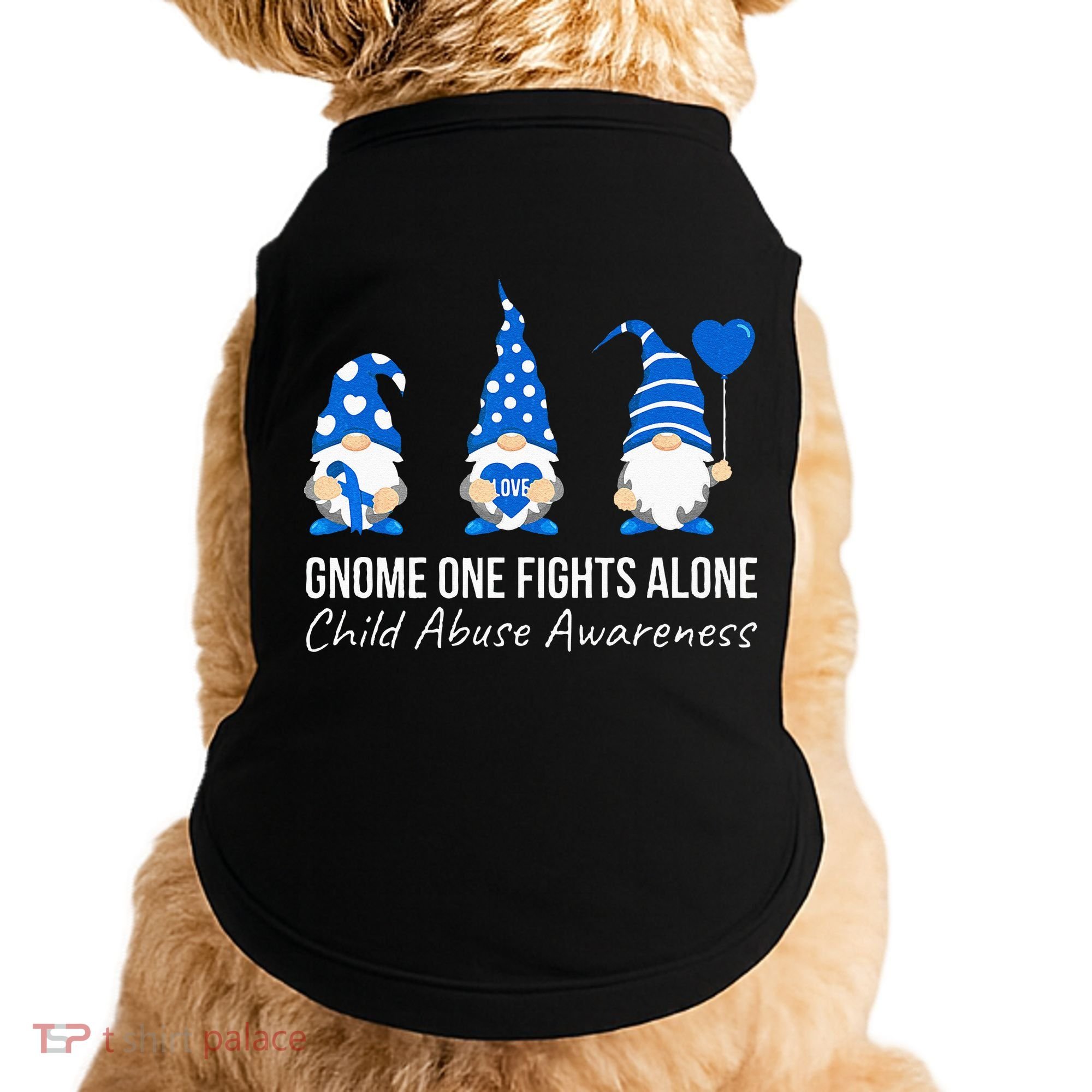 Gnome One Fights Alone Child Abuse Awareness Blue Ribbon Doggie Tank
