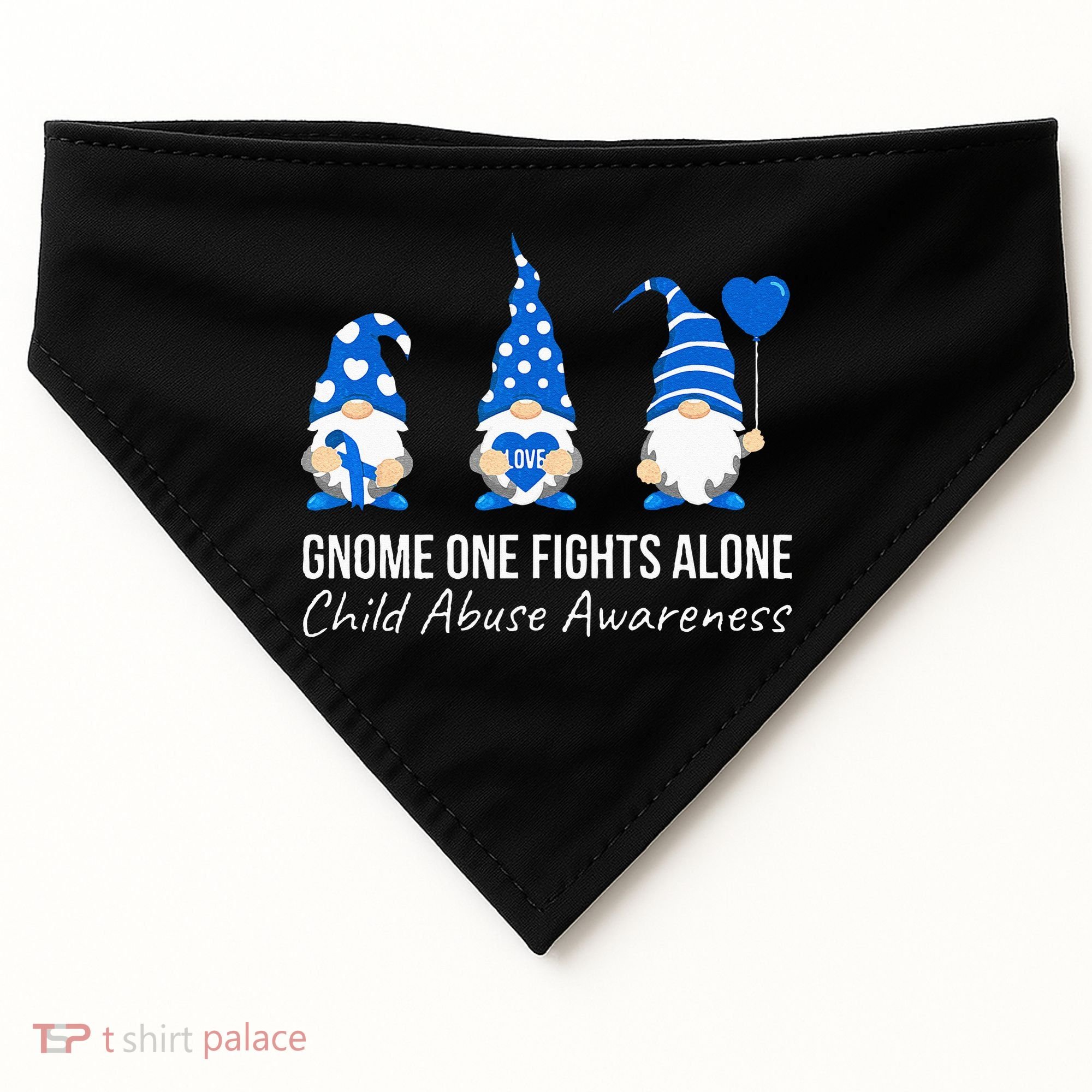 Gnome One Fights Alone Child Abuse Awareness Blue Ribbon USA-Made Doggie Bandana
