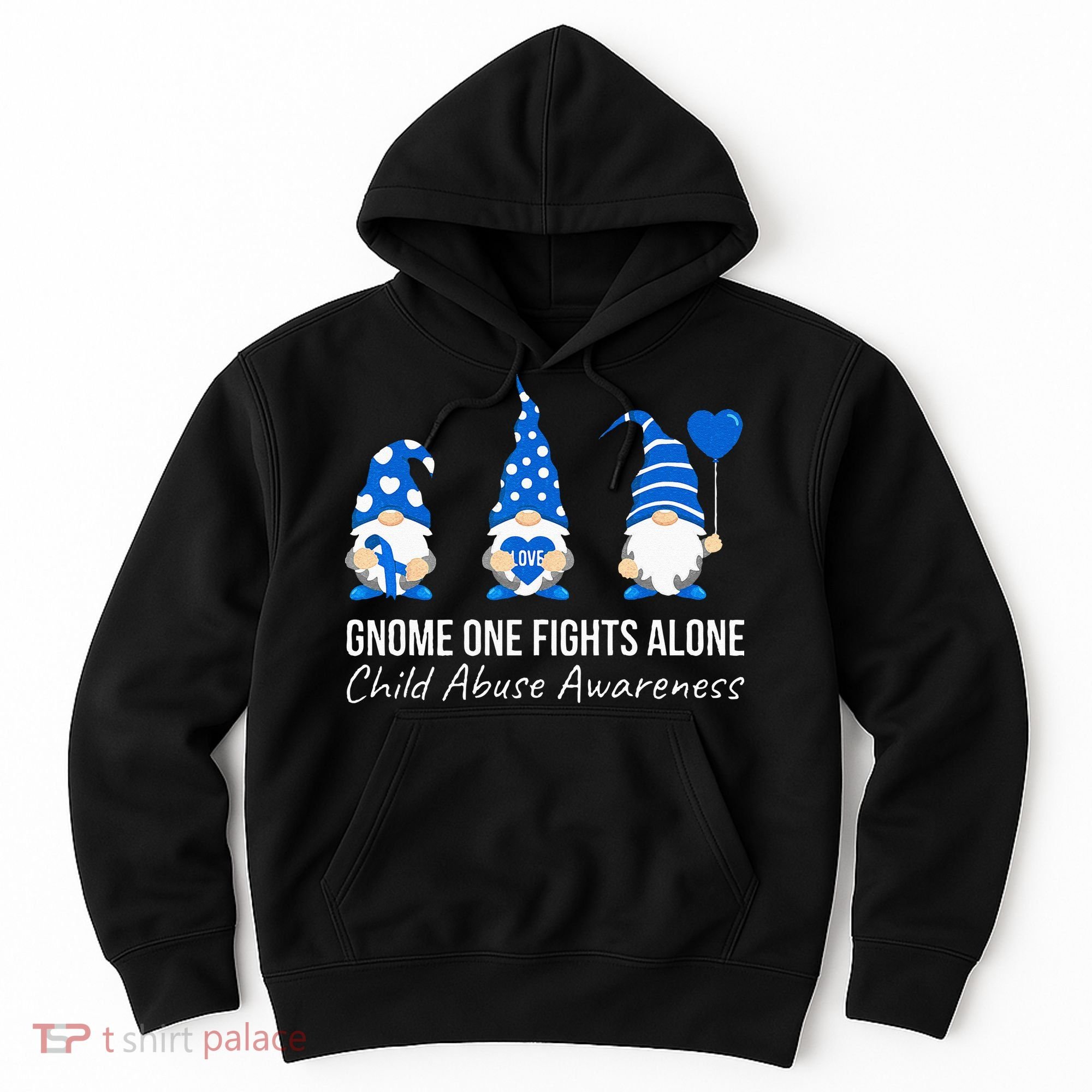 Gnome One Fights Alone Child Abuse Awareness Blue Ribbon Hoodie