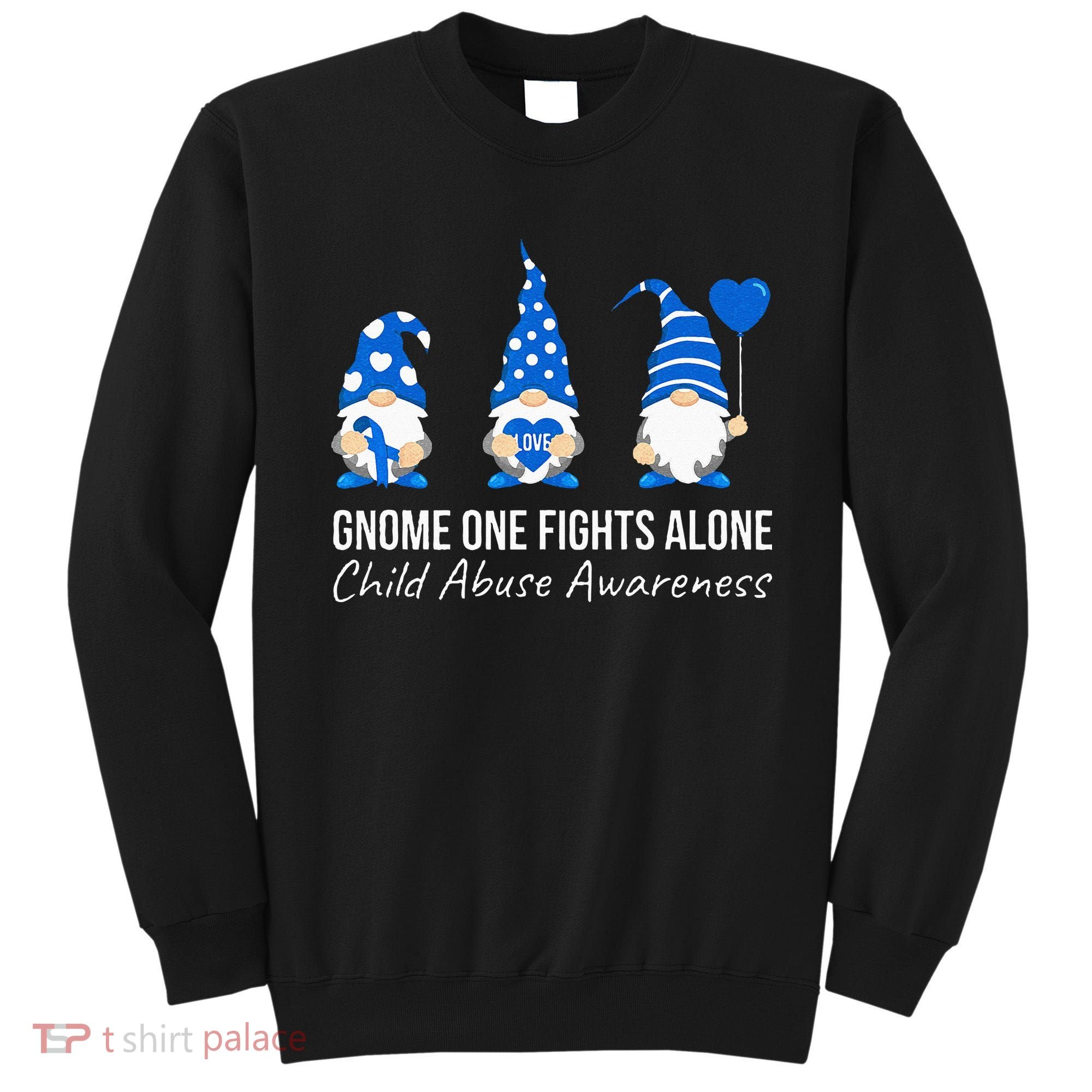 Gnome One Fights Alone Child Abuse Awareness Blue Ribbon Sweatshirt
