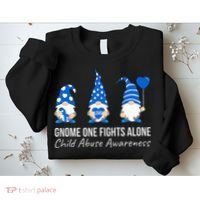 Gnome One Fights Alone Child Abuse Awareness Blue Ribbon Sweatshirt thumb 2