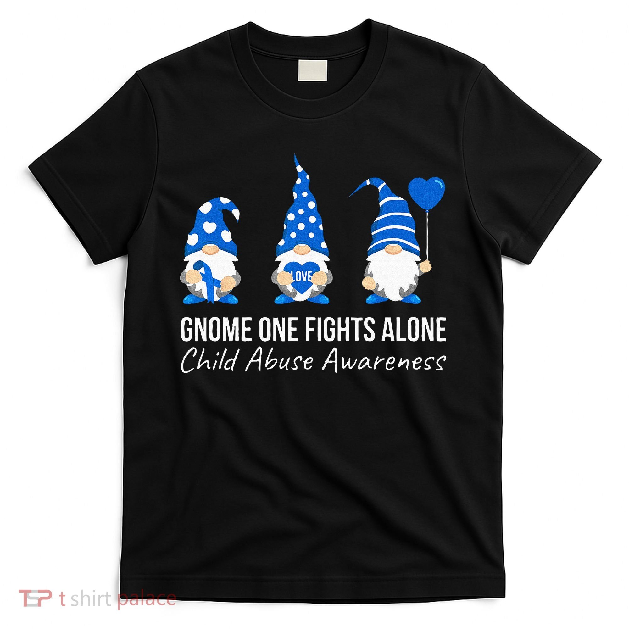 Gnome One Fights Alone Child Abuse Awareness Blue Ribbon T-Shirt