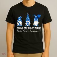 Gnome One Fights Alone Child Abuse Awareness Blue Ribbon T-Shirt thumb 3