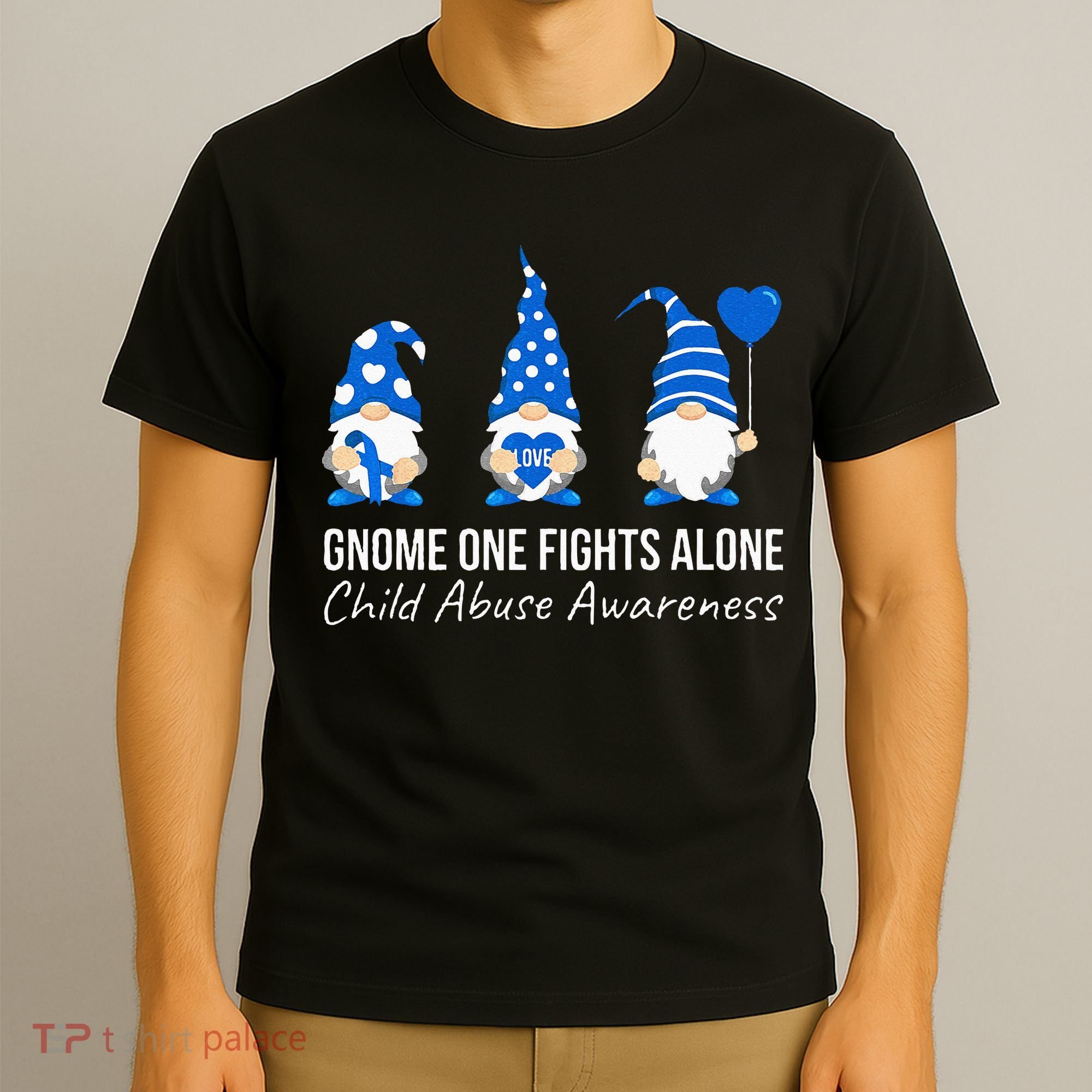 Gnome One Fights Alone Child Abuse Awareness Blue Ribbon T-Shirt