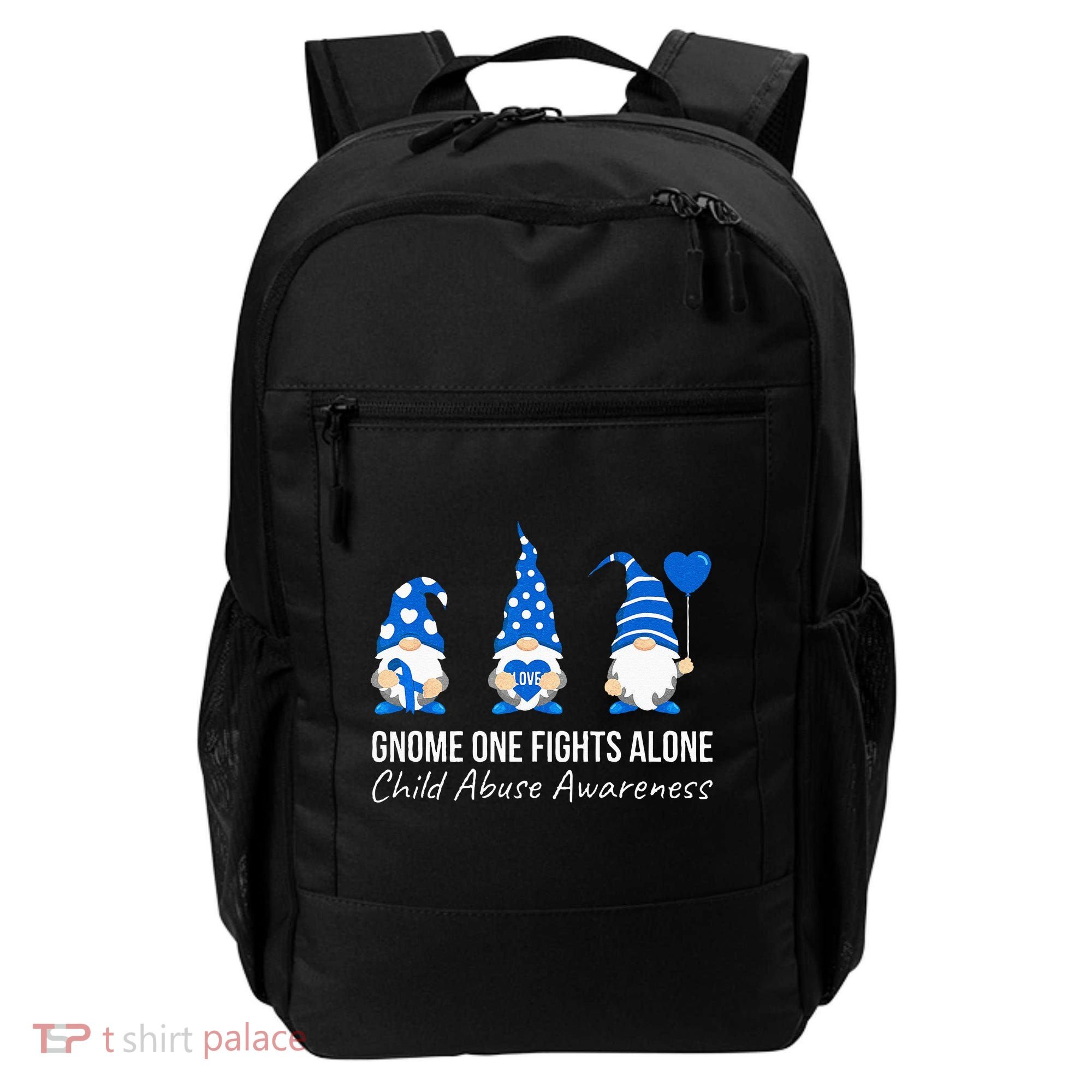 Gnome One Fights Alone Child Abuse Awareness Blue Ribbon Backpack