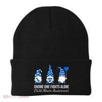 Gnome One Fights Alone Child Abuse Awareness Blue Ribbon Beanie thumb 0