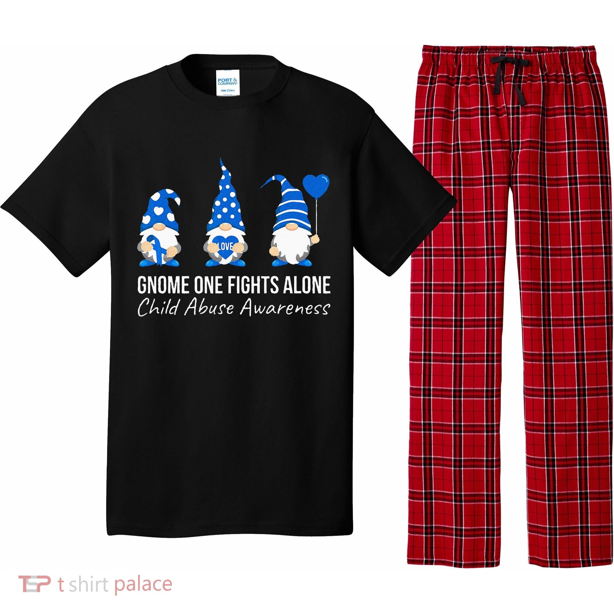 Gnome One Fights Alone Child Abuse Awareness Blue Ribbon Pajama Set