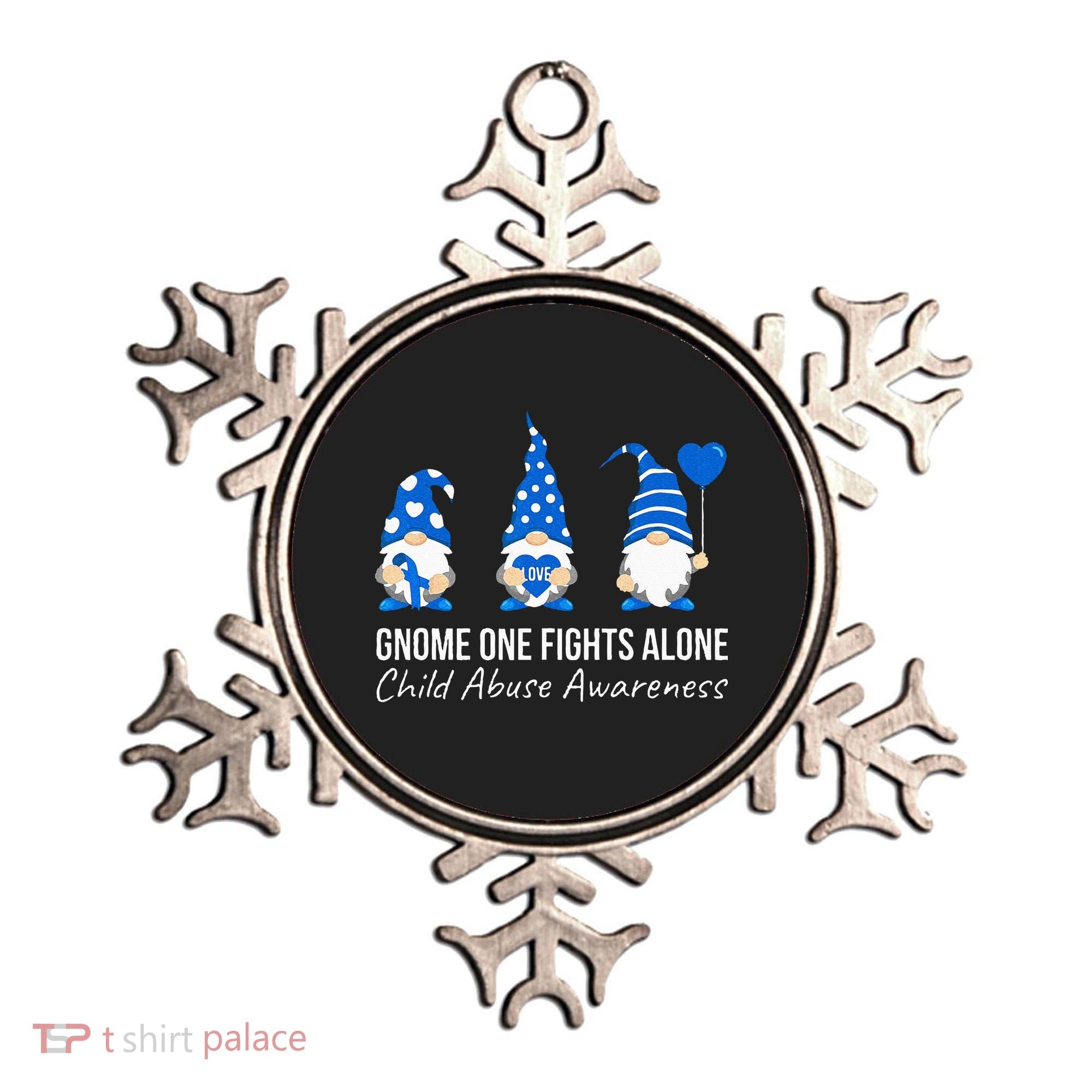 Gnome One Fights Alone Child Abuse Awareness Blue Ribbon Ornament