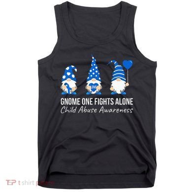 Gnome One Fights Alone Child Abuse Awareness Blue Ribbon Tank Top