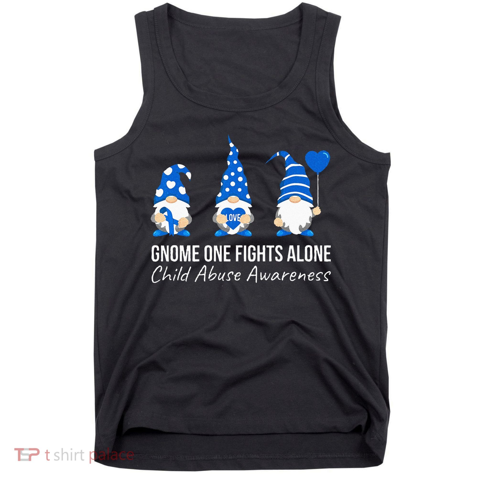 Gnome One Fights Alone Child Abuse Awareness Blue Ribbon Tank Top