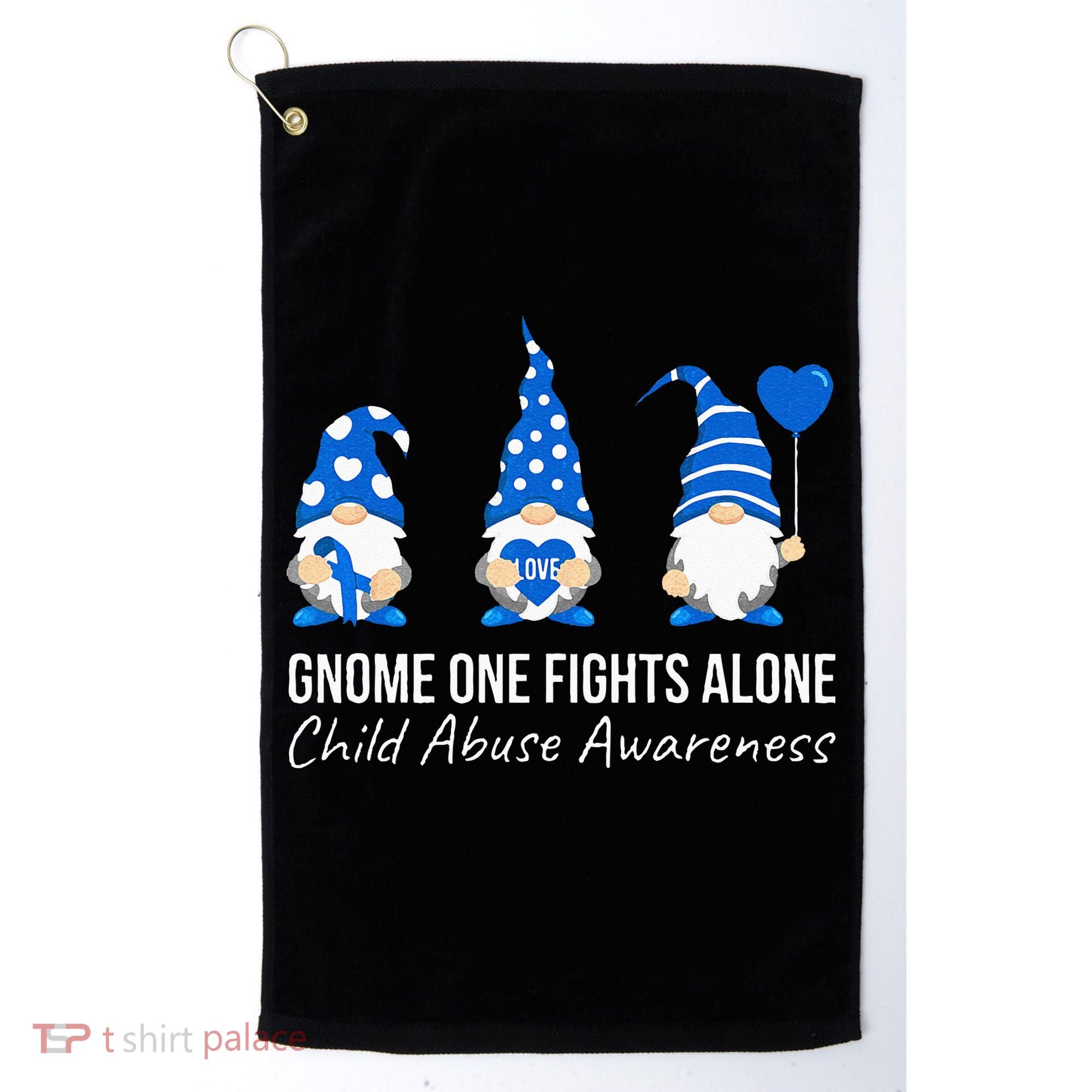 Gnome One Fights Alone Child Abuse Awareness Blue Ribbon Golf Towel