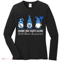 Gnome One Fights Alone Child Abuse Awareness Blue Ribbon Women's Long Sleeve Shirt thumb 0