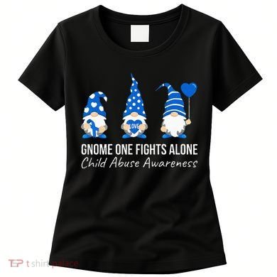 Gnome One Fights Alone Child Abuse Awareness Blue Ribbon Women's T-Shirt