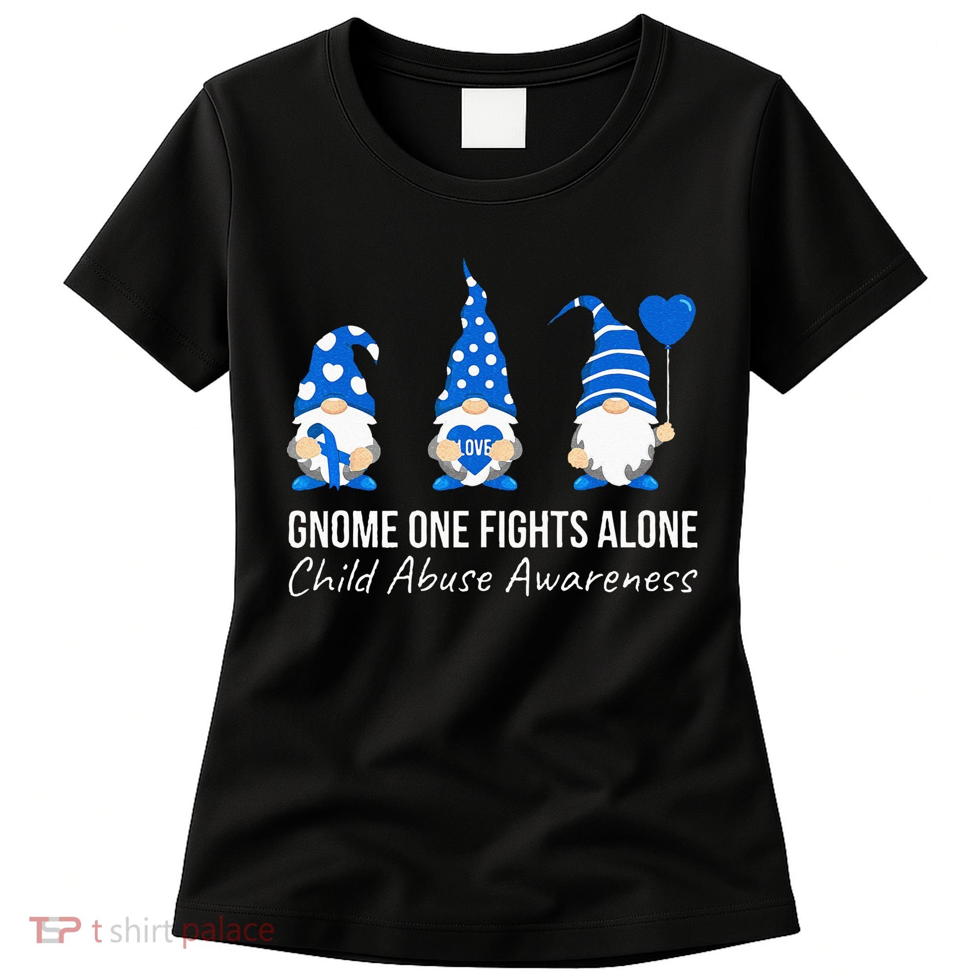Gnome One Fights Alone Child Abuse Awareness Blue Ribbon Women's T-Shirt