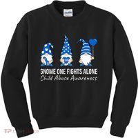 Gnome One Fights Alone Child Abuse Awareness Blue Ribbon Kids Sweatshirt thumb 0