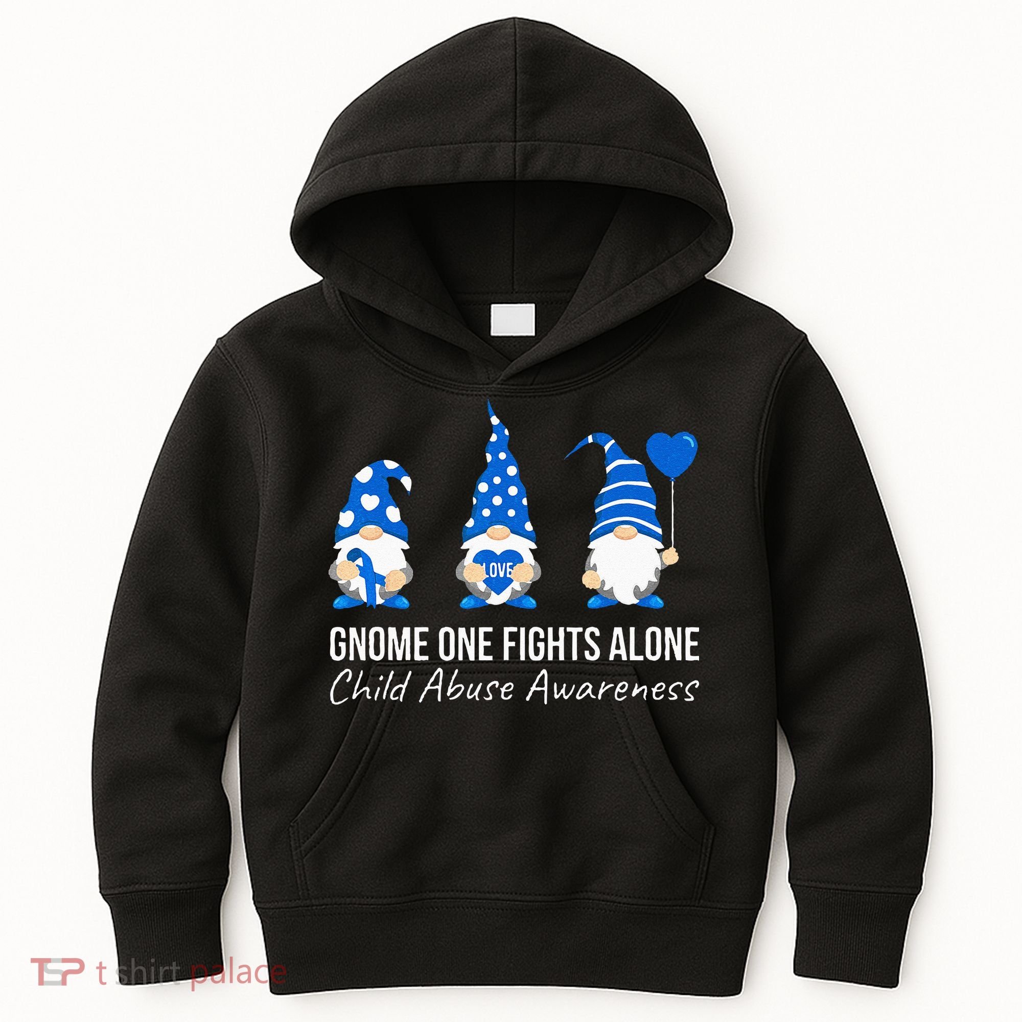 Gnome One Fights Alone Child Abuse Awareness Blue Ribbon Kids Hoodie