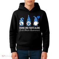 Gnome One Fights Alone Child Abuse Awareness Blue Ribbon Kids Hoodie thumb 4