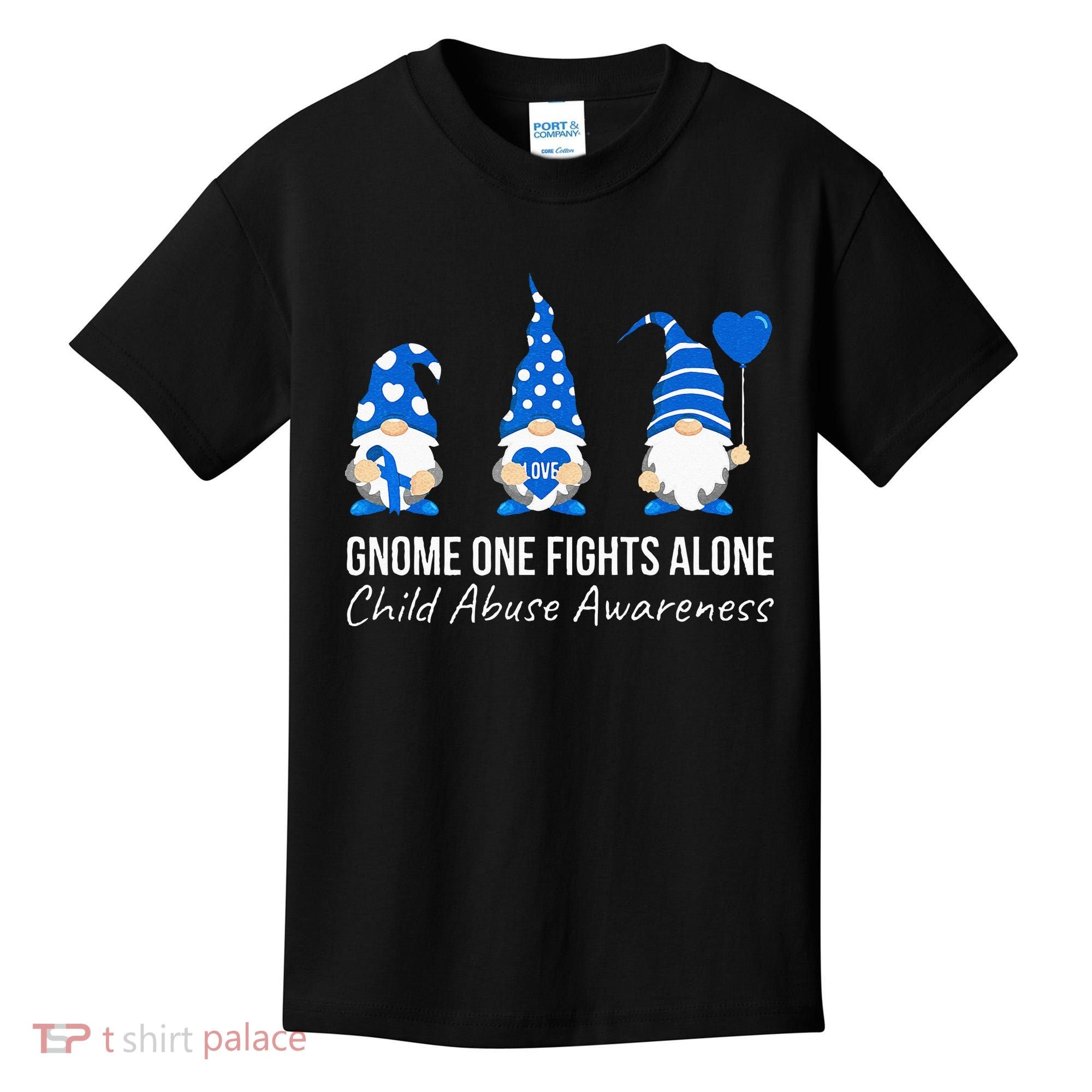 Gnome One Fights Alone Child Abuse Awareness Blue Ribbon Kids T-Shirt