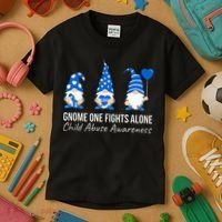 Gnome One Fights Alone Child Abuse Awareness Blue Ribbon Kids T-Shirt thumb 3