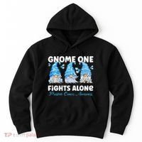 Gnome One Fights Alone Light Blue Prostate Cancer Awareness Hoodie thumb 0