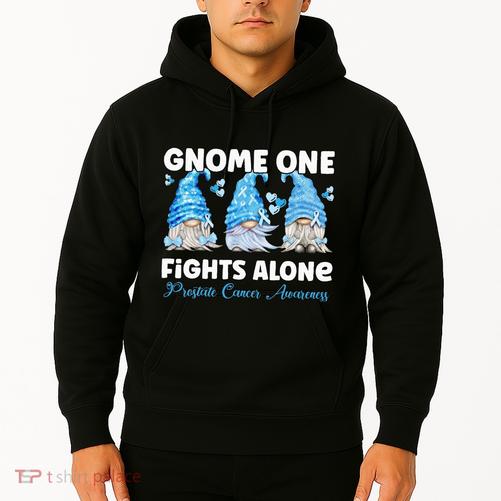Gnome One Fights Alone Light Blue Prostate Cancer Awareness Hoodie