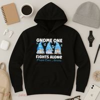 Gnome One Fights Alone Light Blue Prostate Cancer Awareness Hoodie thumb 3