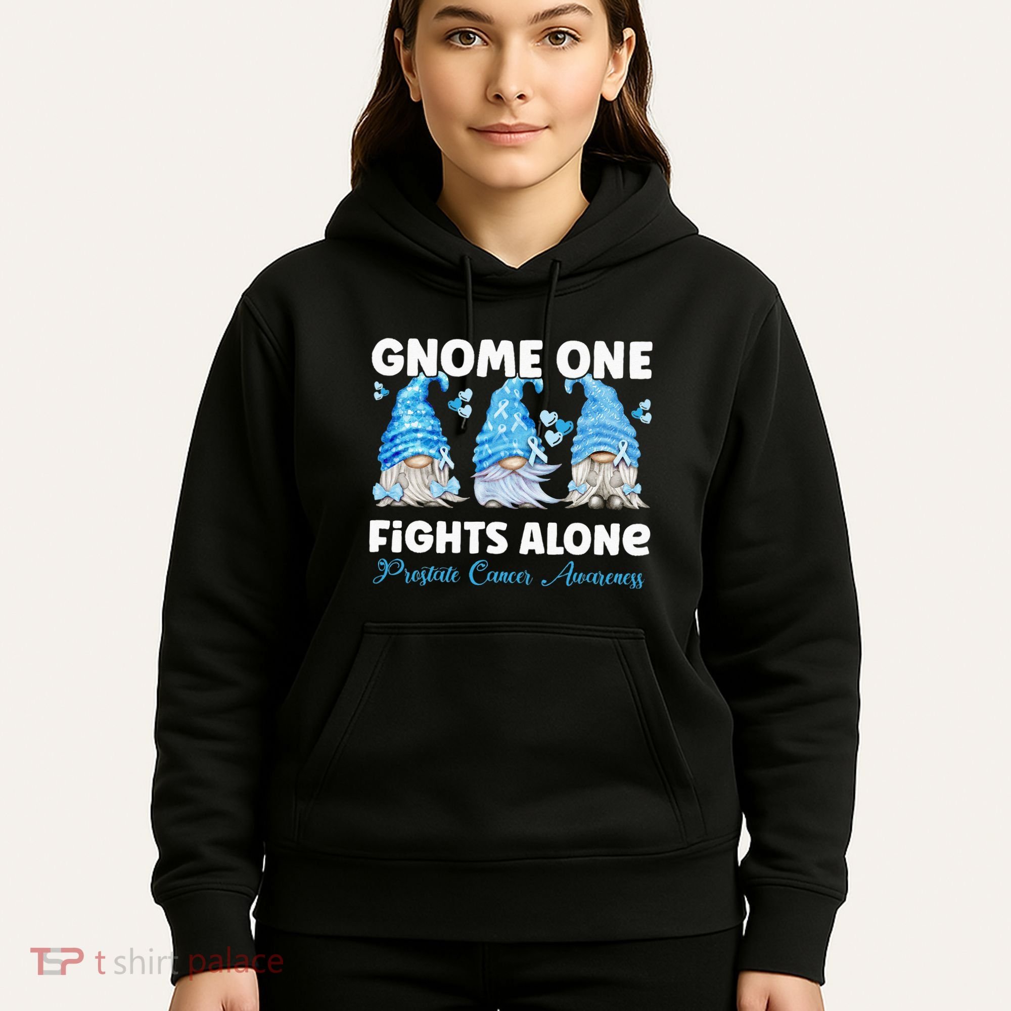 Gnome One Fights Alone Light Blue Prostate Cancer Awareness Hoodie
