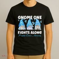 Gnome One Fights Alone Light Blue Prostate Cancer Awareness T-Shirt thumb 3