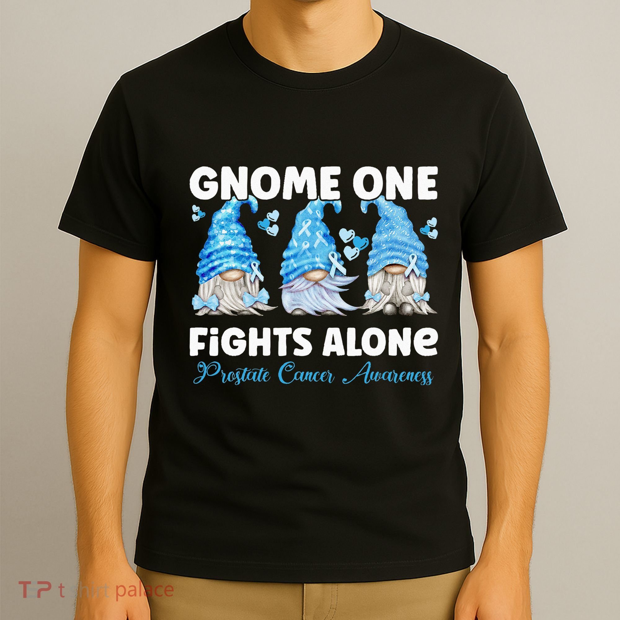 Gnome One Fights Alone Light Blue Prostate Cancer Awareness T-Shirt