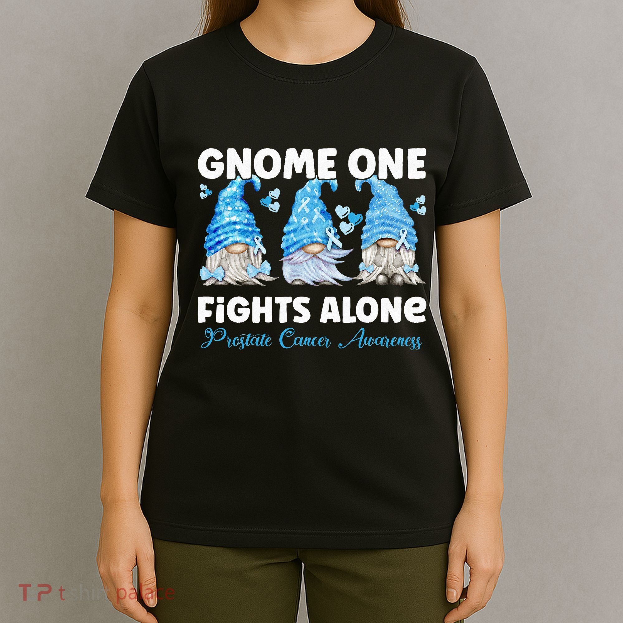 Gnome One Fights Alone Light Blue Prostate Cancer Awareness T-Shirt