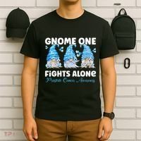 Gnome One Fights Alone Light Blue Prostate Cancer Awareness T-Shirt thumb 6