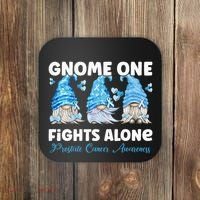 Gnome One Fights Alone Light Blue Prostate Cancer Awareness Coaster thumb 0