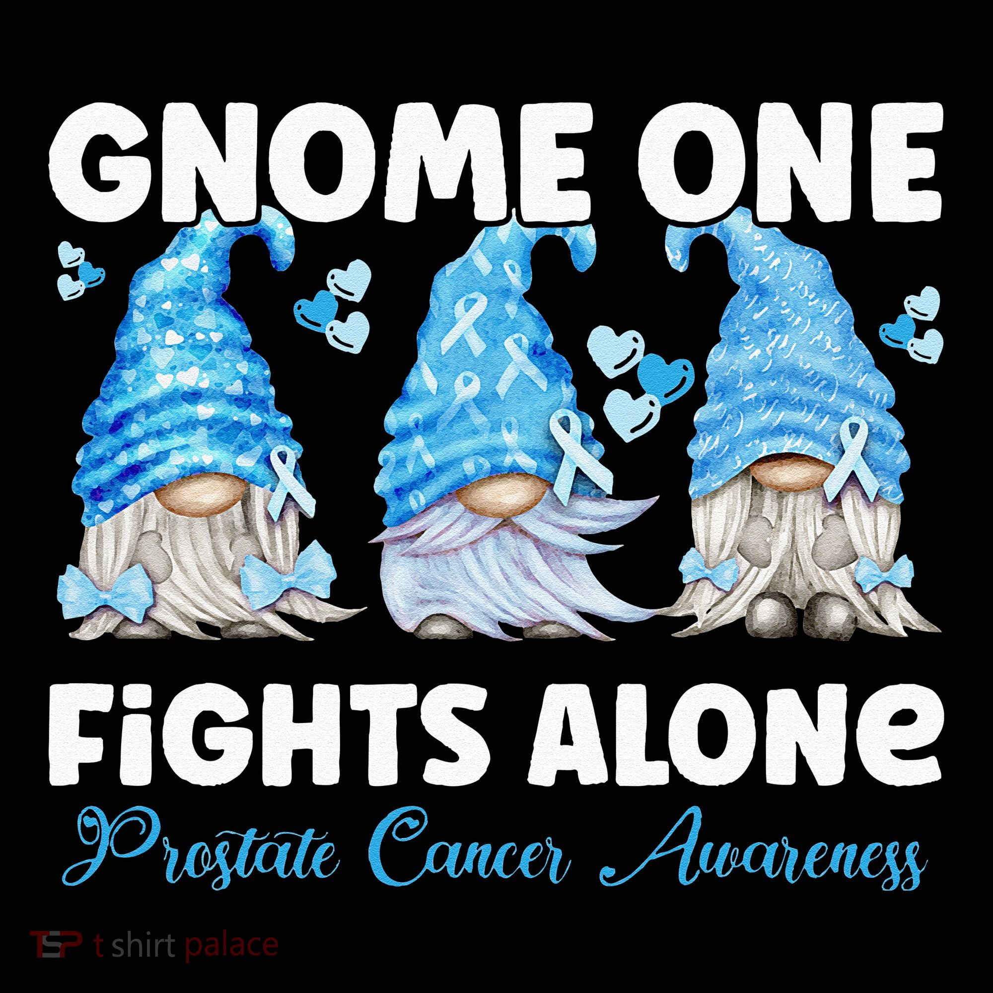 Gnome One Fights Alone Light Blue Prostate Cancer Awareness Coaster
