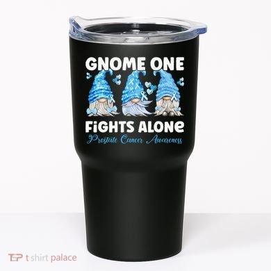 Gnome One Fights Alone Light Blue Prostate Cancer Awareness Tumbler