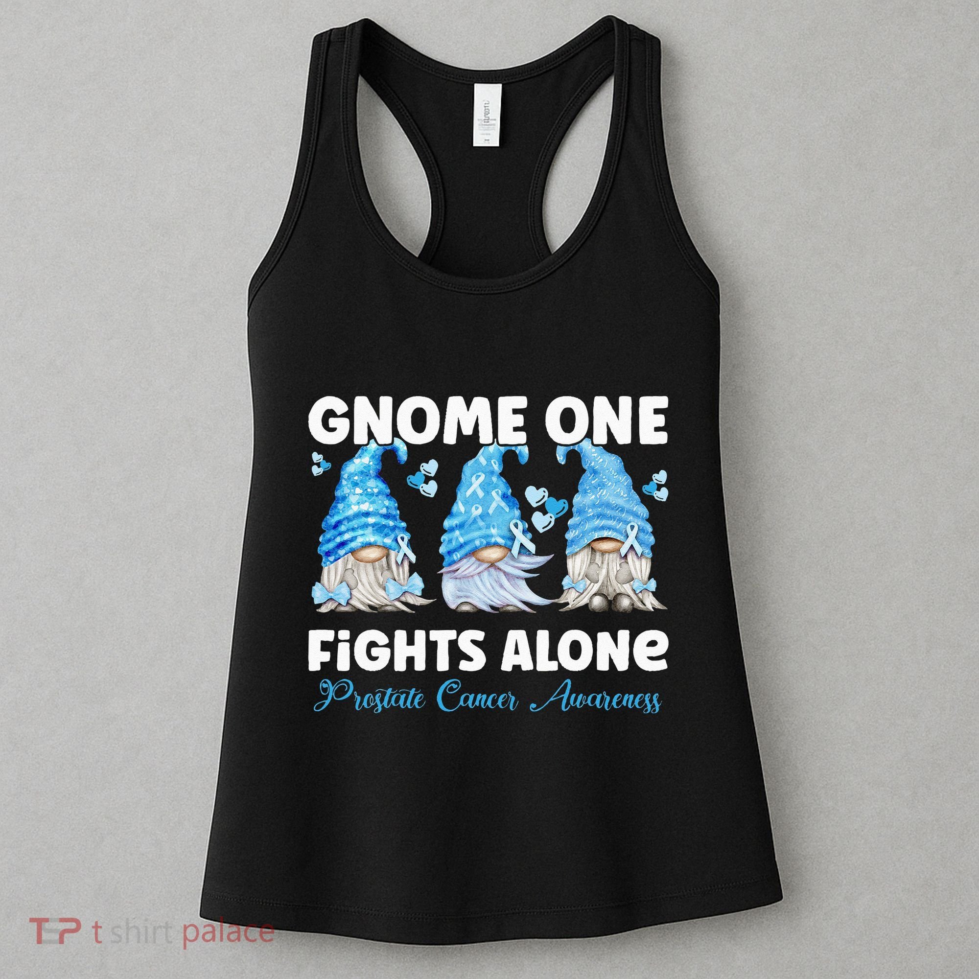 Gnome One Fights Alone Light Blue Prostate Cancer Awareness Women's Tank Top