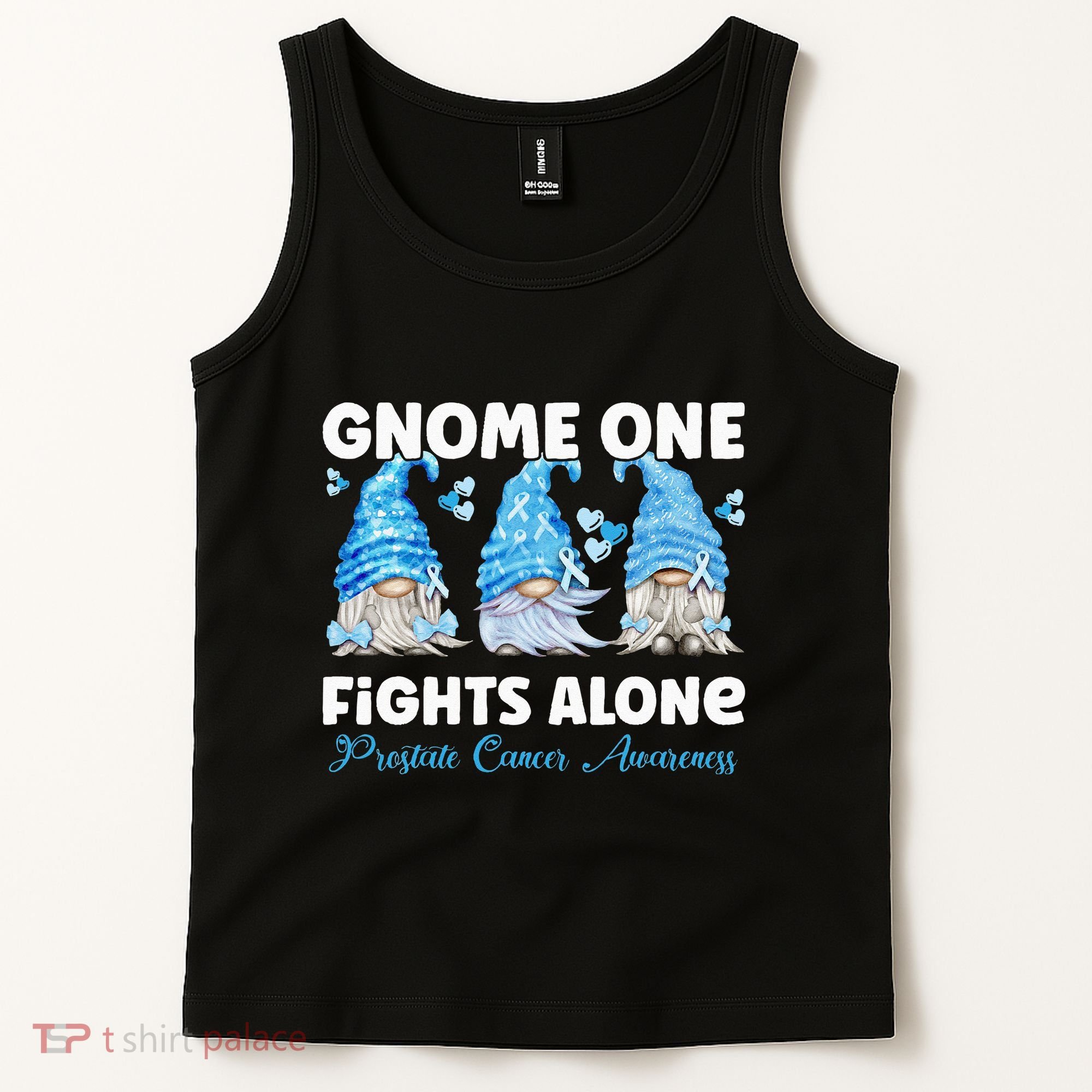 Gnome One Fights Alone Light Blue Prostate Cancer Awareness Tank Top