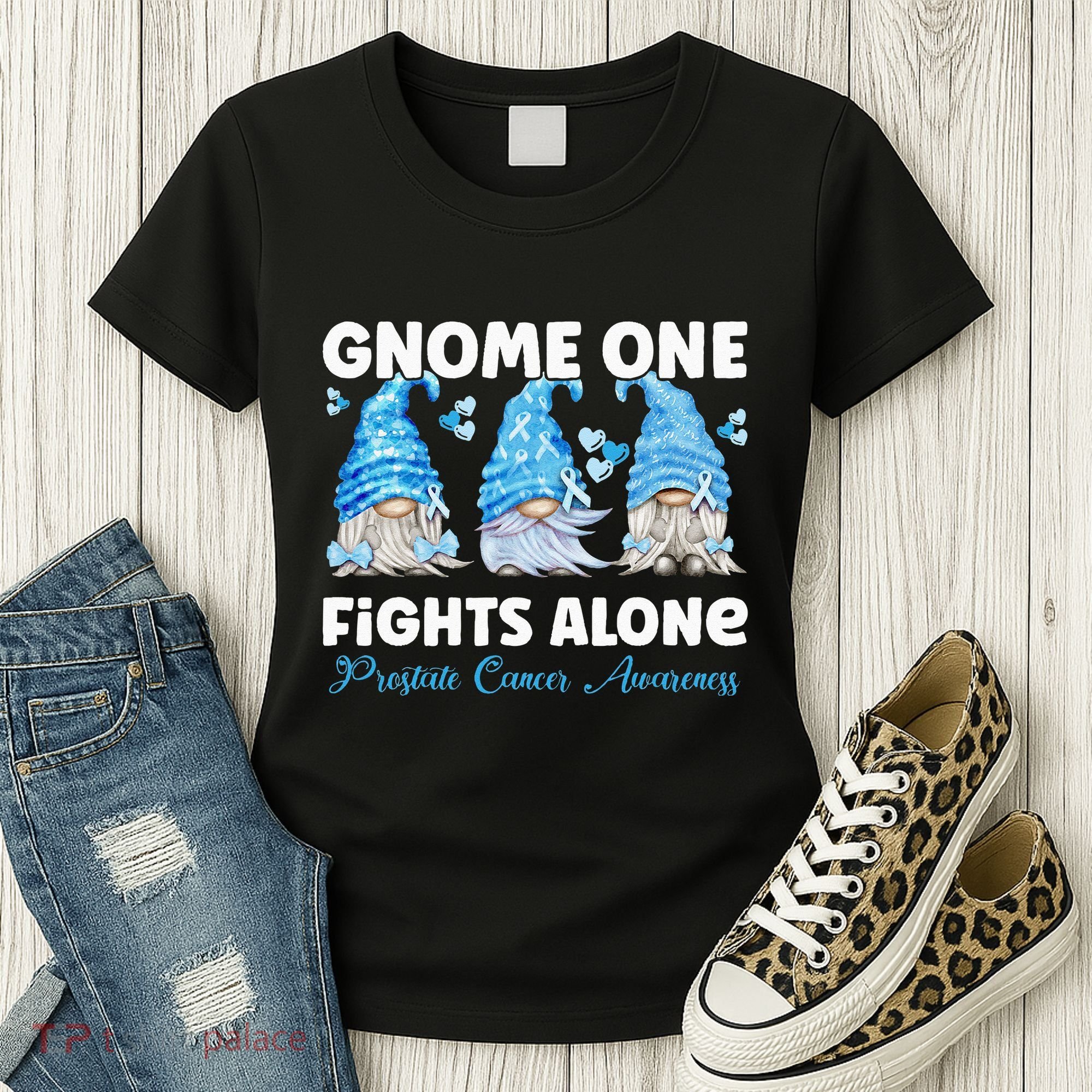 Gnome One Fights Alone Light Blue Prostate Cancer Awareness Women's T-Shirt