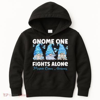 Gnome One Fights Alone Light Blue Prostate Cancer Awareness Kids Hoodie