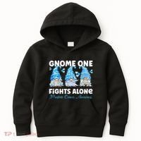 Gnome One Fights Alone Light Blue Prostate Cancer Awareness Kids Hoodie thumb 0