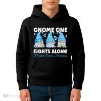 Gnome One Fights Alone Light Blue Prostate Cancer Awareness Kids Hoodie thumb 4