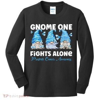 Gnome One Fights Alone Light Blue Prostate Cancer Awareness Kids Long Sleeve Shirt