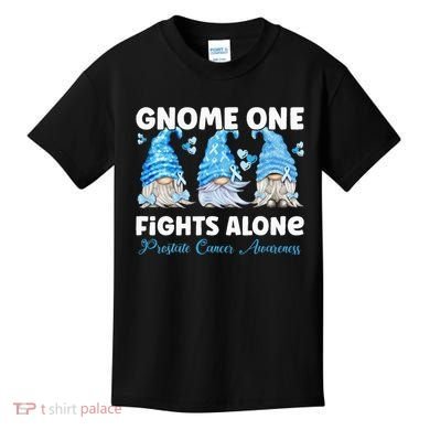 Gnome One Fights Alone Light Blue Prostate Cancer Awareness Kids T-Shirt