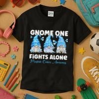 Gnome One Fights Alone Light Blue Prostate Cancer Awareness Kids T-Shirt thumb 3