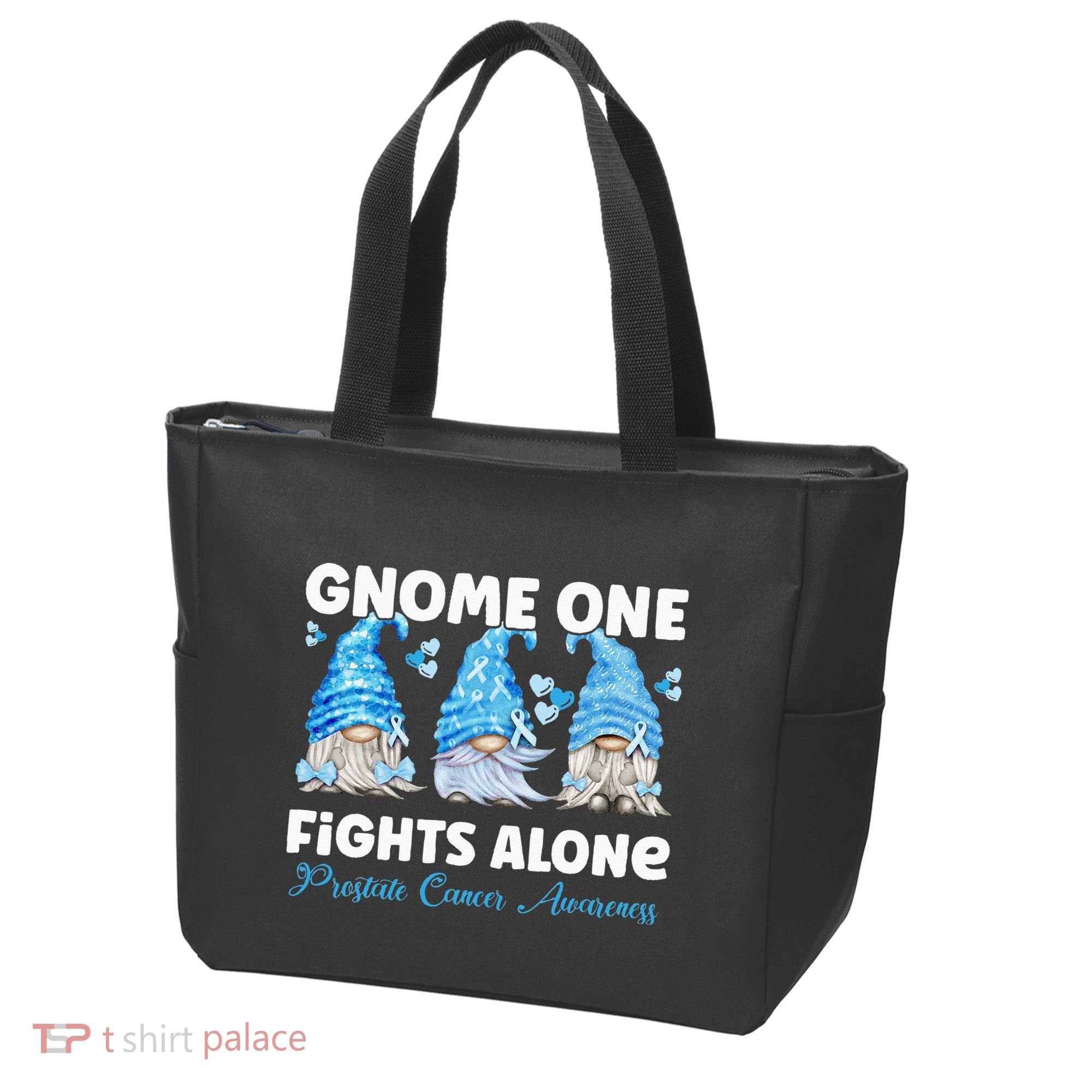 Gnome One Fights Alone Light Blue Prostate Cancer Awareness Tote Bag