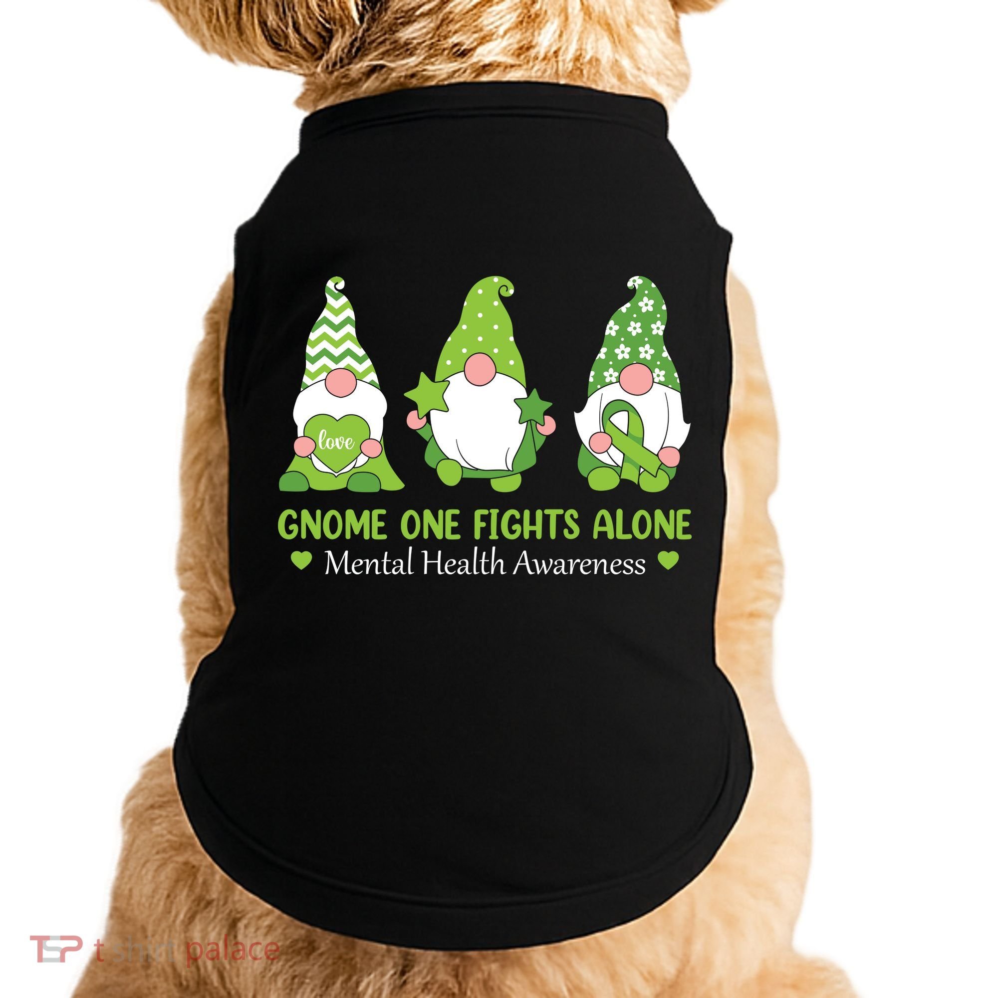 Gnome One Fights Alone Green Mental Health Awareness Doggie Tank