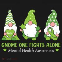 Gnome One Fights Alone Green Mental Health Awareness Sweatshirt thumb 3
