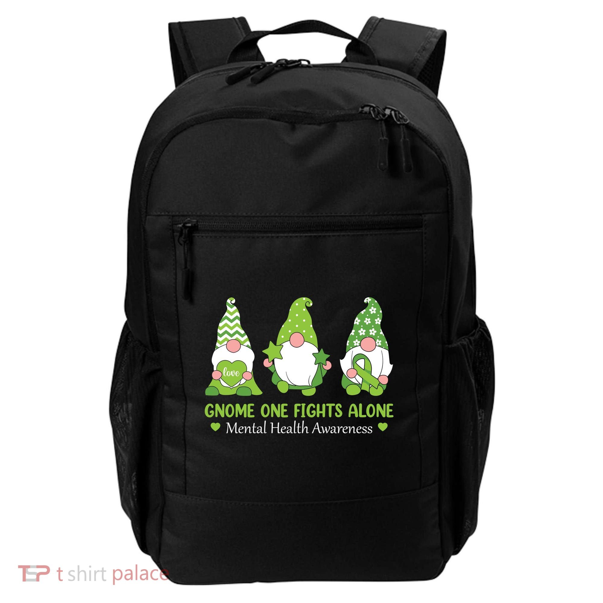 Gnome One Fights Alone Green Mental Health Awareness Backpack